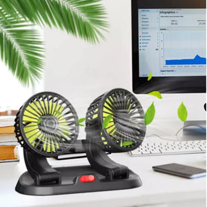 Ventilador Doble para Carro Potente y Silencioso con Rotación Ajustable