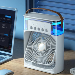 MINI VENTILADOR 3 EN 1 con Humificador, Enfriador 🧊 y Luces LED, y entrada USB, para habitaciones y oficina